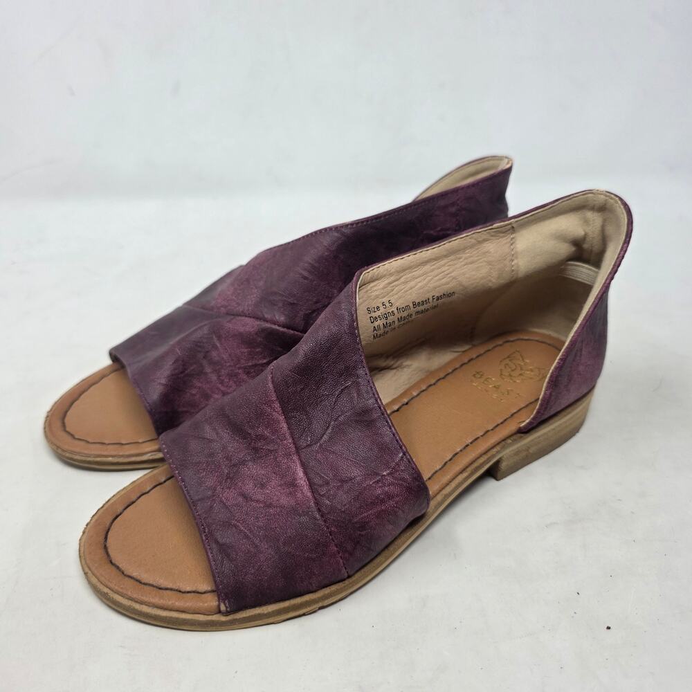Beast Fashion Asymmetrical Cross Strap Open Toe Flats Purple Women’s 5.5